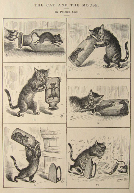 1882 Palmer Cox ~ Cat & Mouse Antique Print