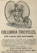 1884 Pope Mfg. Antique Columbia Bicycle Ad ~ Tricycle