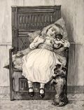1892 Young Girl with Dog & Puppy Antique Print Engraving