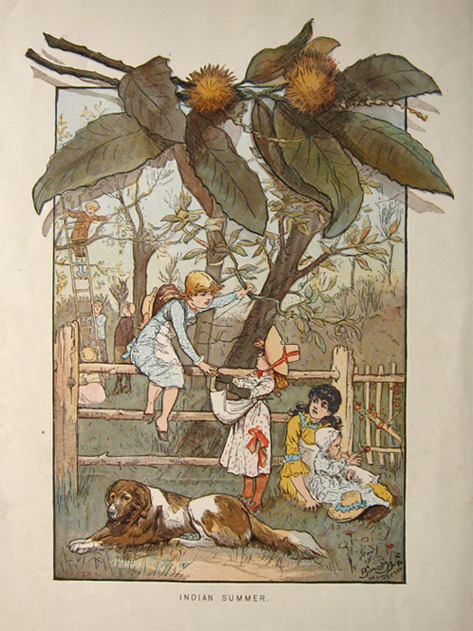 1882 Children in Garden ~ Reginald Birch Antique Color Print