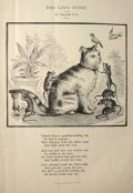 1880 Palmer Cox ~ The Lazy Pussy Antique Print with Poem