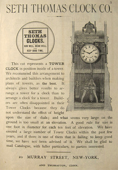 1883 Antique Seth Thomas Tower Clock Ad