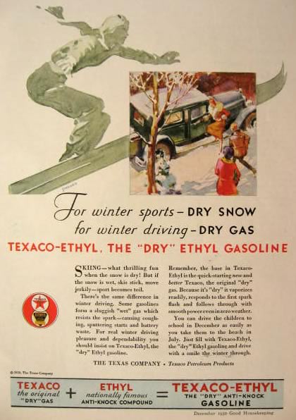 1930 Texaco Gas Ad ~ John Gannam Vintage Skier