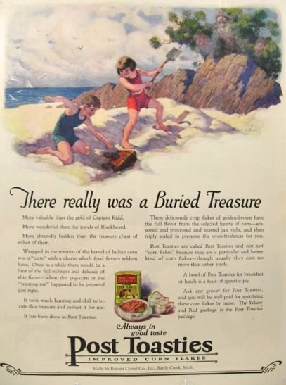 1922 Post Toasties Ad ~ Walter de Maris ~ Kids on Beach