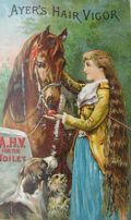 Ayer's Hair Vigor Trade Card ~ Girl with Horse & Dogs