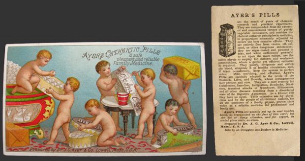 Ayer's Cathartic Pills Trade Card ~ Nude Boys Pack & Wrap