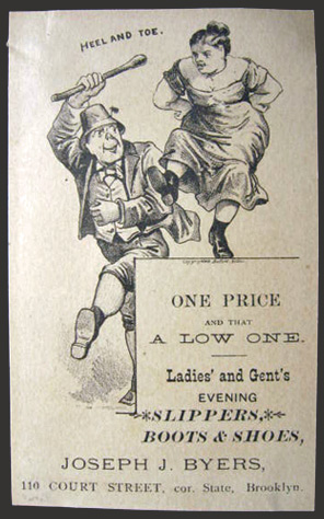 Joseph Byers Shoes Trade Card, Brooklyn ~ Dancing Couple