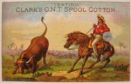 Clark's ONT Spool Cotton Trade Card ~ Man Lassos Bull