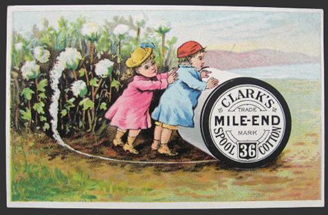 Clark's Mile End Cotton Trade Card ~ Kids Push Spool