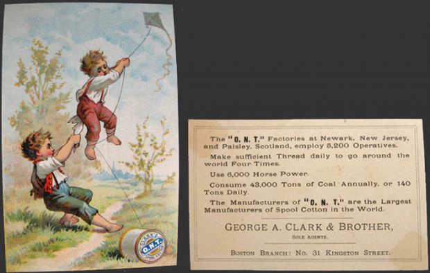 Clark's ONT Spool Cotton Trade Card ~ Boys with Kite