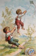 Clark's ONT Spool Cotton Trade Card ~ Boys with Kite