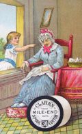 Clark's Mile End Cotton Trade Card ~ Girl Tickles Sleeping Granny