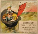 Coleman the Hatter, Salem MA Trade Card ~ Kids Sail in Large Hat