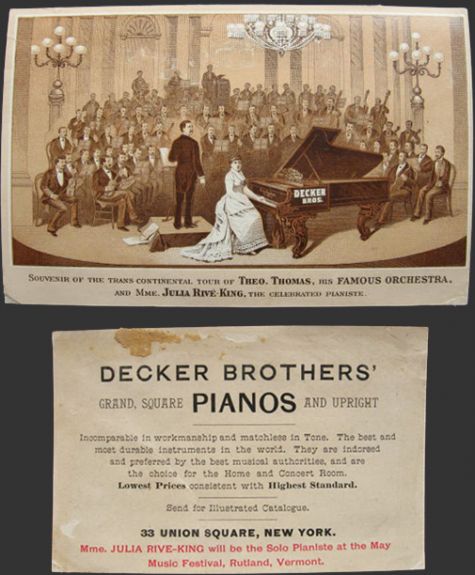 Decker Bros. Pianos Souvenir Trade Card ~ Julia Rive-King