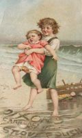 Dixon's Stove Polish Trade Card ~ Kids on Beach