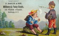 Doblin & Son Millinery Trade Card Newburgh NY ~ Young Boys Smoke