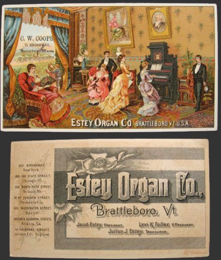 Estey Organ Trade Card ~ Woman Plays for Friends