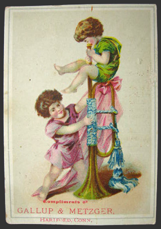 Haines Pianos Trade Card ~ Boys with Huge Trumpet