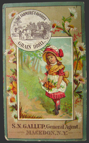 Farmers Favorite Grain Drill Trade Card ~ Macedon NY