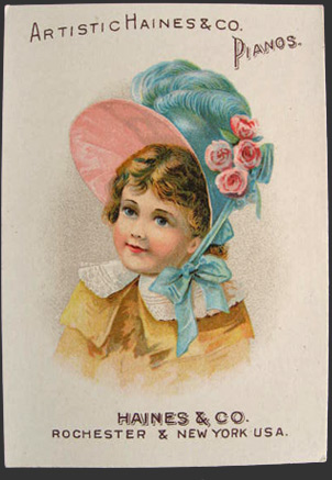 Artistic Haines & Co. Pianos Trade Card ~ Girl with Bonnet