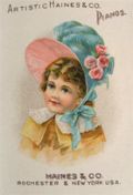 Artistic Haines & Co. Pianos Trade Card ~ Girl with Bonnet