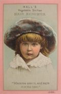 Hall's Hair Renewer Trade Card ~ Beautiful Child with Fur Hat