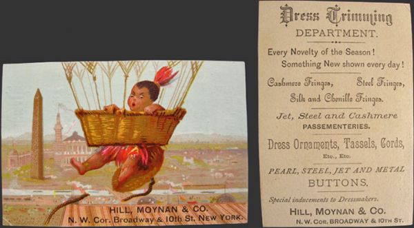 Hill Moynan Dress Trimming Trade Card ~ Indian Boy in Air Balloon