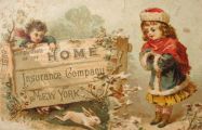 1880 Home Insurance Trade Card ~ Children & Bunny