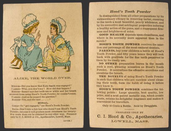 Hood's Tooth Powder Trade Card ~ Girls Gossip