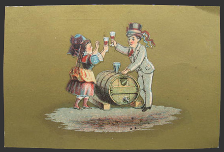 Max Stern Wine & Liquor Trade Card ~ Couple with Keg