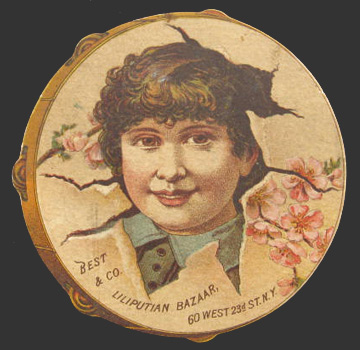 Best & Co. Liliputian Bazaar Die Cut Trade Card ~ Tambourine