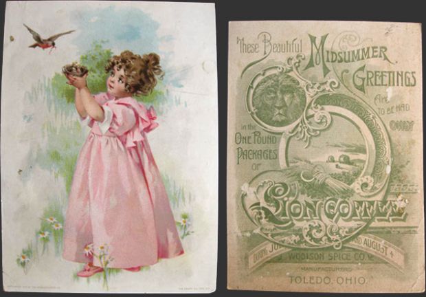 Lion Coffee Large Trade Card ~ Child with Robin's Nest