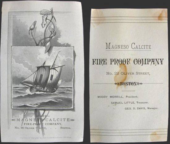 Magneso Calcite Fire Proof Company Trade Card/Business Card
