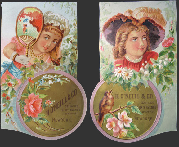 H. O'Neill Trade Card ~ Lot of 2, Embossed