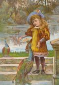 Union Pacific Tea Trade Card ~ Girl with Peacock
