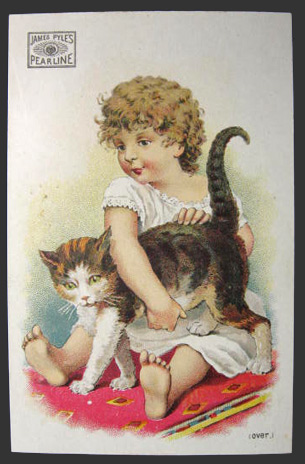 James Pyle's Pearline Washing Compound Trade Card ~ Child with Cat