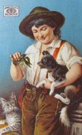 James Pyles' Pearline Trade Card ~ Boy with Dog, Cat, Crawfish