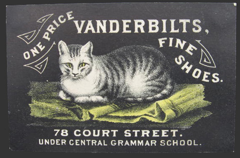 Vanderbilt's Fine Shoes Trade Card ~ Cat on Blanket