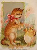 Lion Coffee Woolson Spice Large Trade Card ~ Hatched Chick & Cat