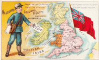 Antique 1888 Trade Card ~ Celluloid Collars ~ British Isles Map, Flag, Postal Carrier