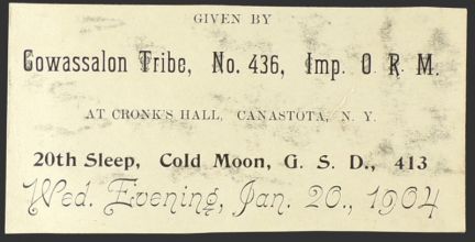 1904 Imperial Order of Red Men ~ Cowassalon Tribe ~ Event Card