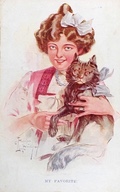 Woman With Cat Vintage Postcard ~ Signed Ampelio Toniolo ~ My Favorite