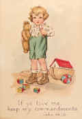 Vintage Religious Card  ~ Child with Toys ~ Saviour Teach Me Hymn