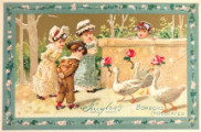 Victorian Trade Card ~ Huyler's Chocolates ~ Geese with Roses