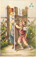 Trade Card ~ Three Ball Washing Crystal ~ Cupid at Fence