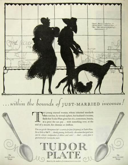 1927 Tudor Plate Ad ~ Queen Bess & Mary Stuart
