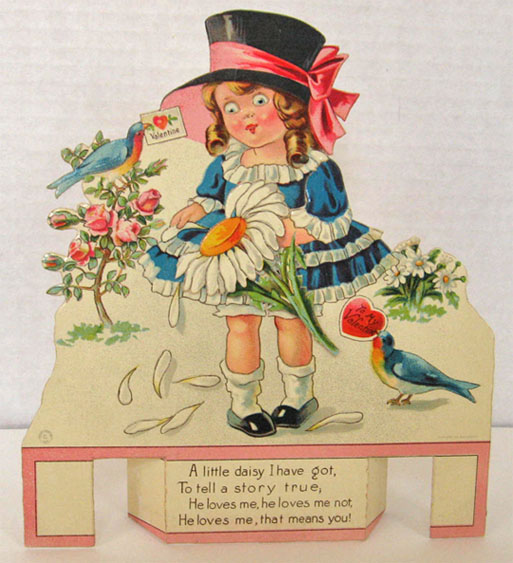 Vintage Moving Eyes Mechanical Valentine ~ He Loves, He Loves Me Not