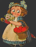 Girl w/Basket of Hearts Vintage Mechanical 