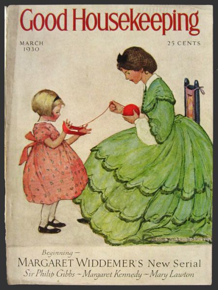 1930 Good Housekeeping Cover ~ Jessie Willcox Smith ~ Child Helps Mom with Yarn