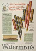 1928 Waterman's Fountain Pen Ad ~ Colored Ripple Commencement Pens & Pencils